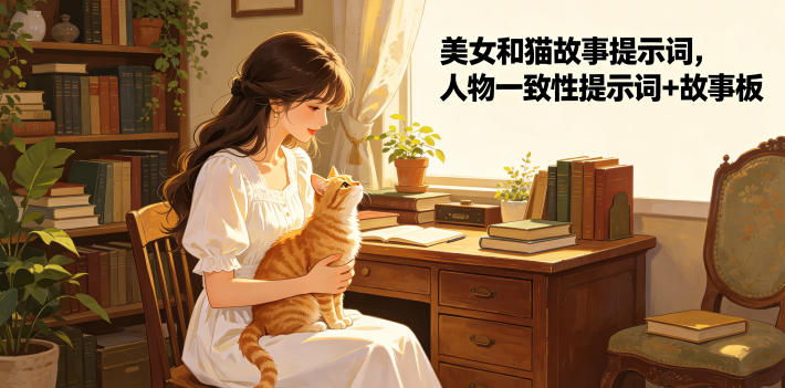 美女和猫故事提示词，人物一致性提示词+故事板-AI学习库