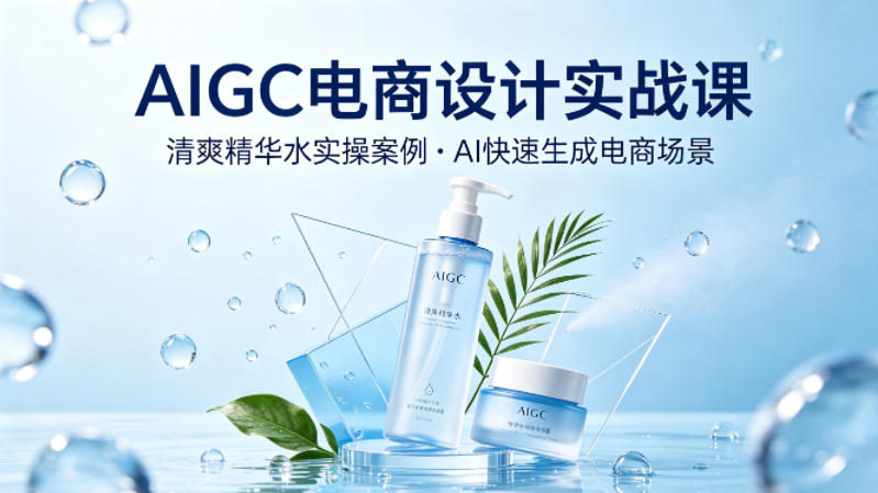 AIGC电商设计实战课，以清爽精华水为实操案例，教你用AI快速生成电商场景-AI学习库