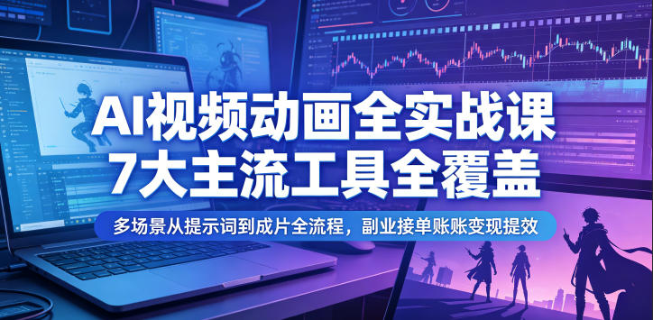 AI视频动画全实战课，7大主流工具全覆盖，多场景从提示词到成片全流程，副业接单账号变现提效-AI学习库