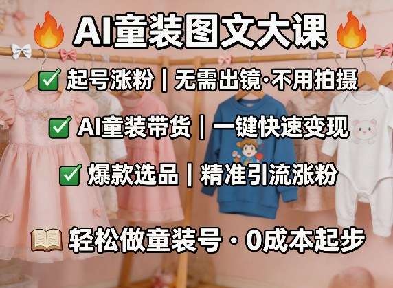 AI童装图文剪辑，某社群童装图文大课，起号涨粉、AI童装带货、爆款选品，无需出镜和拍摄-AI学习库