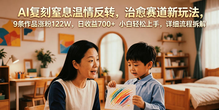 AI复刻窒息温情反转，治愈赛道新玩法，9条作品涨粉122W，日收益700+ 小白轻松上手，详细流程拆解-AI学习库