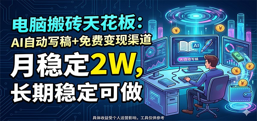 电脑搬砖天花板:AI自动写稿+免费变现渠道,月稳定2W,长期稳定可做-AI学习库