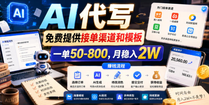 AI代写，免费提供接单渠道和模板，一单50-800，月稳入2W【揭秘】-AI学习库