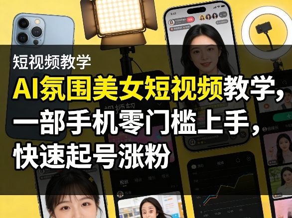 AI氛围美女短视频教学，一部手机零门槛上手，快速起号涨粉-AI学习库