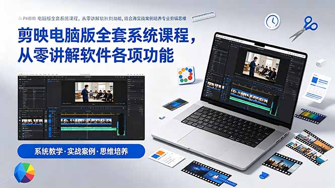 剪映电脑版全套系统课程，从零讲解软件各项功能，结合海量实战案例培养专业剪辑思维-AI学习库