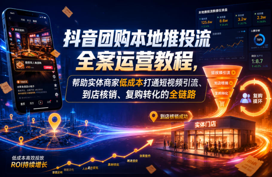 抖音团购本地推投流全案运营教程，帮助实体商家低成本打通短视频引流、到店核销、复购转化的全链路-AI学习库